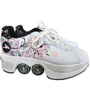 New Agloat Girls Sneaker Roller Skate shoes two in one 6.5 pink white black